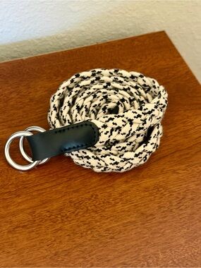 J. Crew White & Black Woven Double-Ring Belt